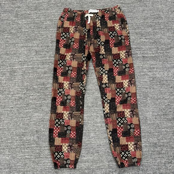 Gustin Japan Red Patchwork Joggers Men Small Geometric Pull On Drawstring USA - Picture 1 of 11